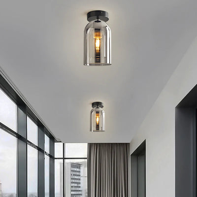 Nordic Cylindrical Smoked Glass Ceiling Light Short