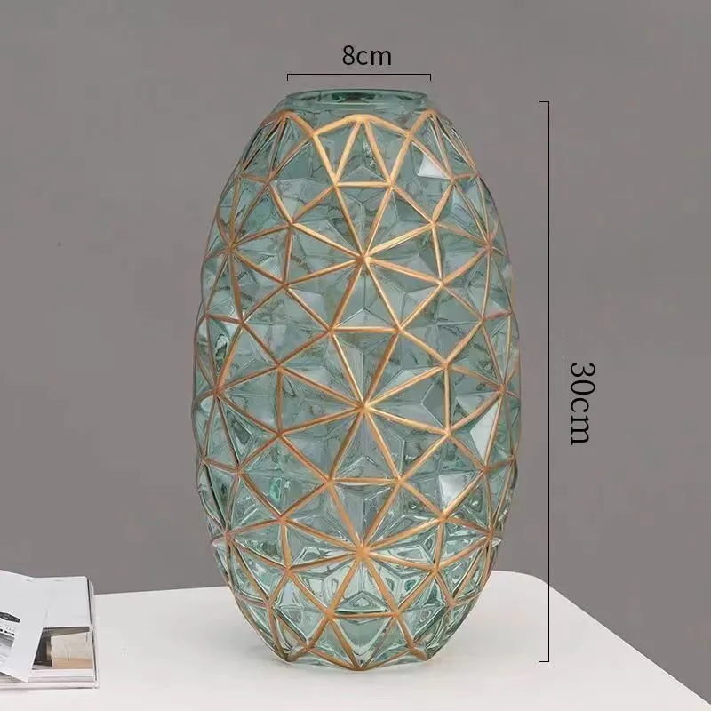 Turquoise Gold Geometric Glass Vase