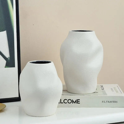 MH Abstract Ceramic Vase White