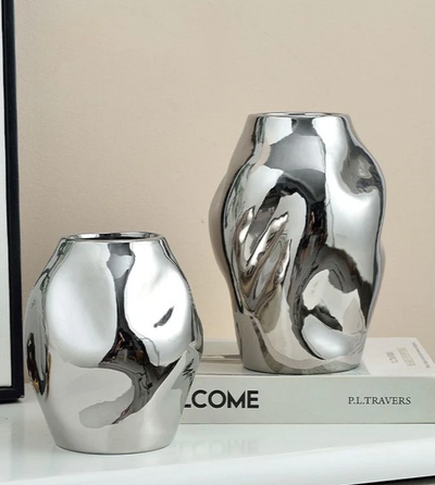 MH Abstract Ceramic Vase Silver